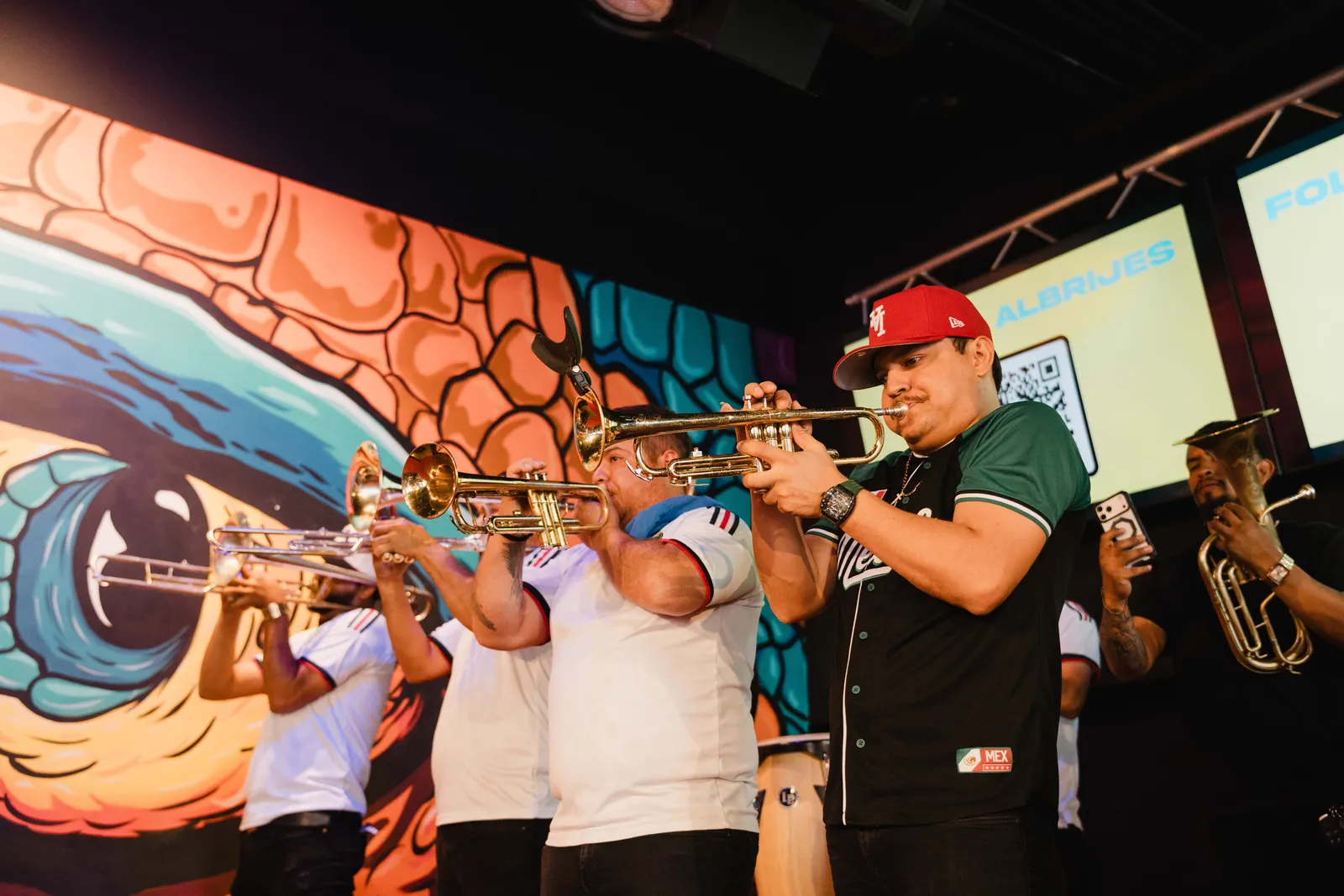 Trumpet players of the banda performing at Alebrijes